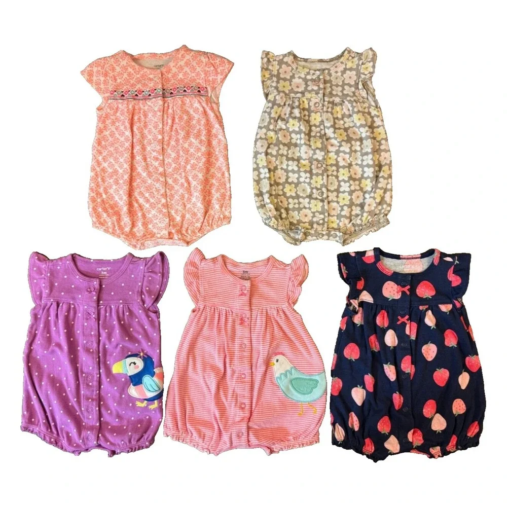 Carters Baby Girl Clothes‎ Lot 3 Months Rompers Outfits Summer Bundle Chicken
